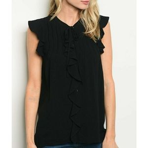 Very J black button up ruffle tank size medium